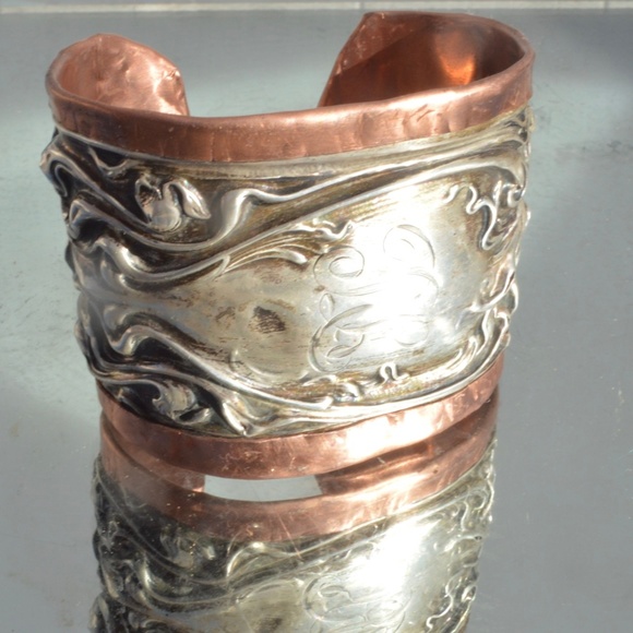 Art Nouveau Lady Face Sterling Cuff Bracelet 925 Victorian Copper Alfonso mucha - Picture 4 of 8